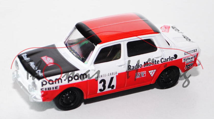 Simca 1000 Rallye 2 (Mod. 72-76), weiß/rot, Rallye Monte Carlo 1973, Nr. 34, 1:54, Norev RACING, mb