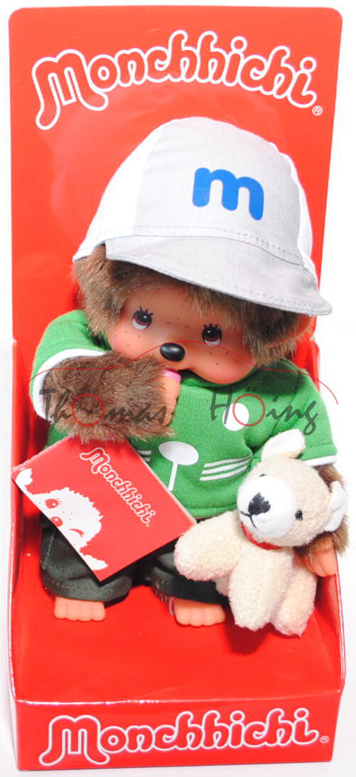 Monchhichi Doggy Trainer Boy (Tiertrainer Junge mit Hund), 20 cm groß, Sekiguchi