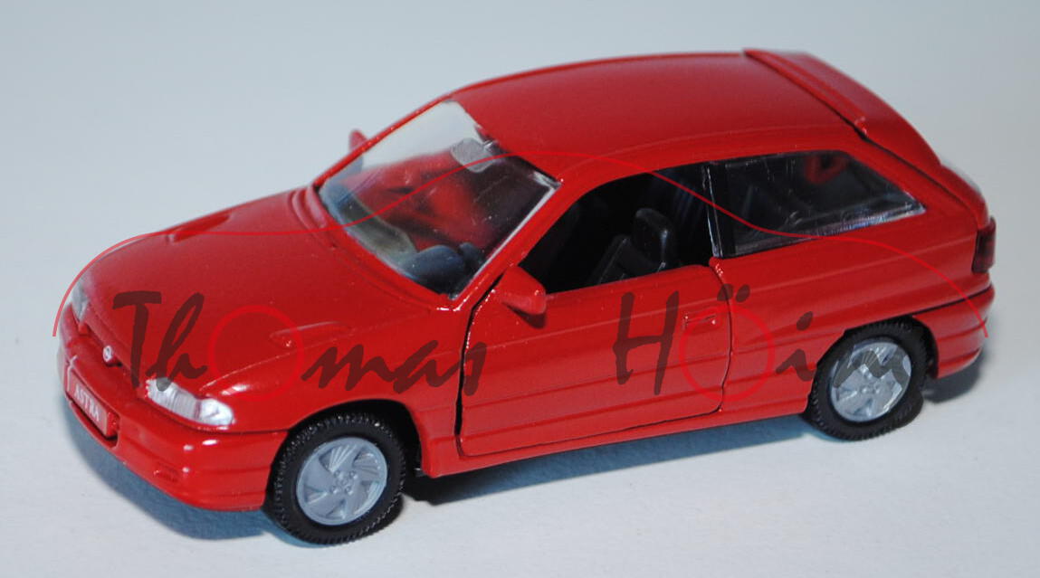 Opel Astra GSi (Typ F, Dreitürer, Schrägheck), Modell 1991-1994, magmarot, Türen + Heckklappe zu öff