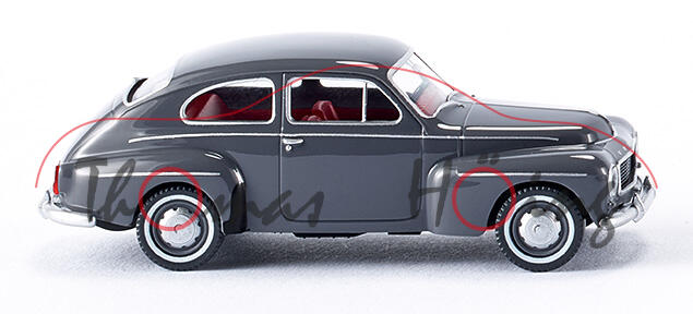 Volvo PV 544 (Modell 1958-1965), schiefergrau, innen blassbraun, Lenkrad schwarz, Wiking, 1:87, mb