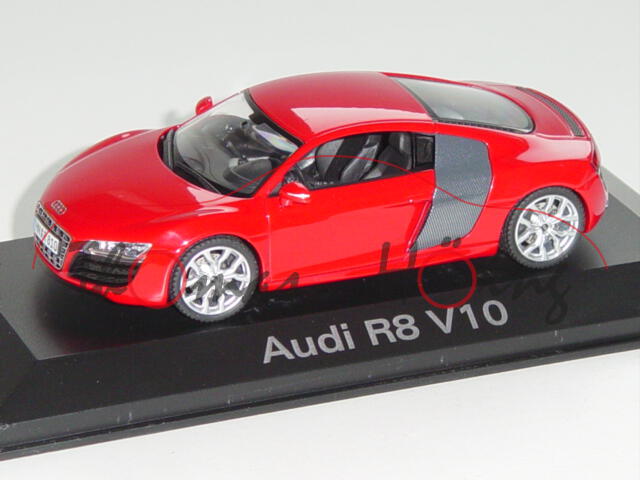 Audi R8 V10 5.2 FSI, brillantrot, Mj. 2008, Schuco, 1:43, Werbeschachtel