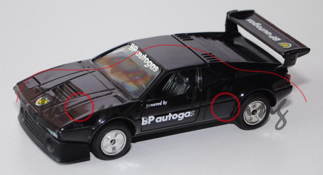 BMW M1 Rennausführung (Typ E26), Modell 1978-1981, schwarz, powerd by / BP autogas, Frontscheinwerfe