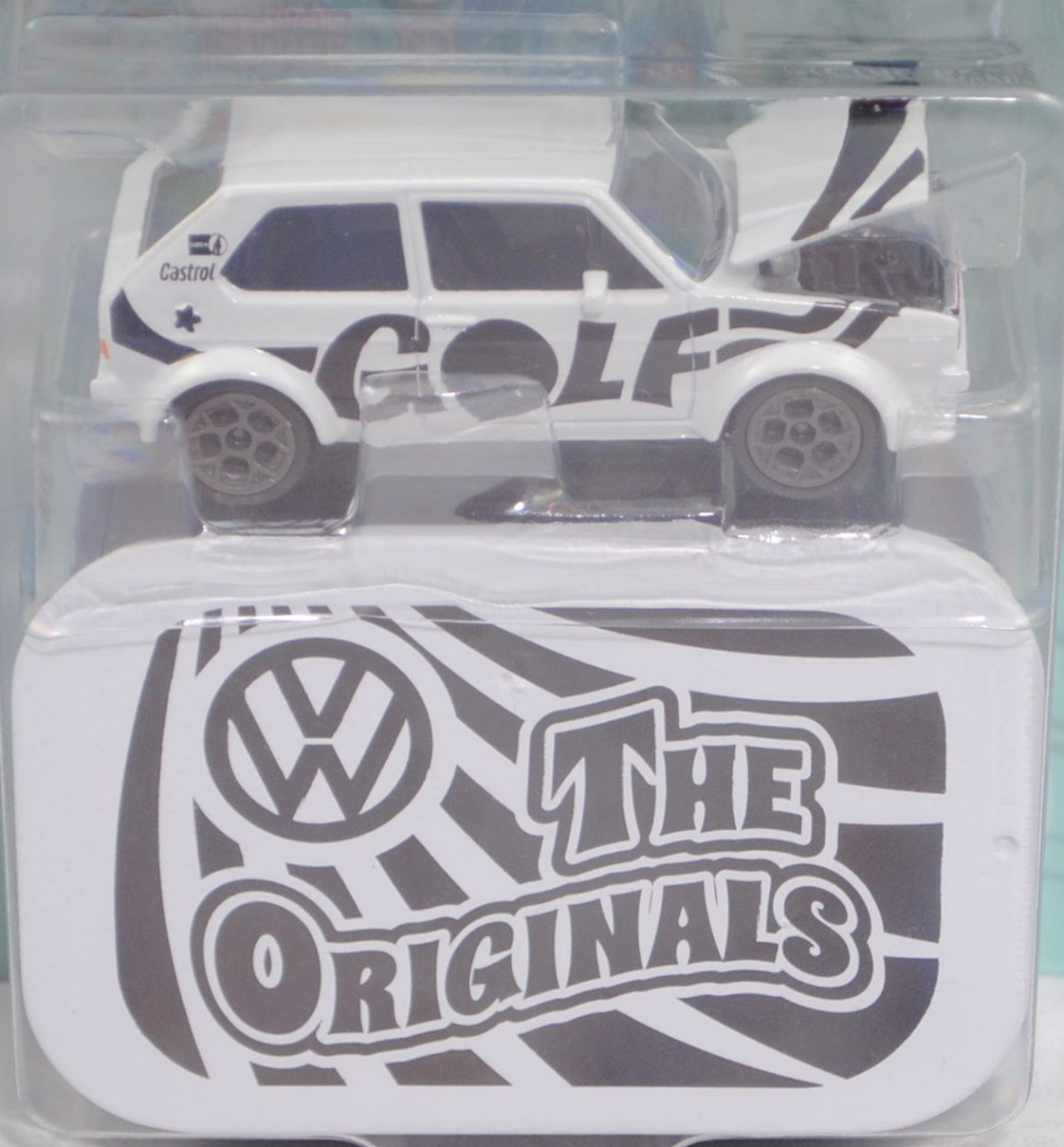 VW Golf I GTI (Typ 17, Mod. 76-78) Rallye Gruppe 2 im Zebra-Look, reinweiß, majorette, 1:52, Blister