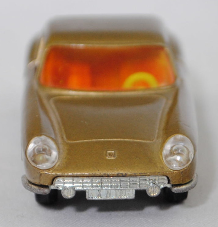 00002 Ferrari Berlinetta 275 GTB (Tipo 563, 2. Serie, Long Nose / Lange Nase, Modell 1965-1966), goldmetallic, transparente Frontscheinwerfer, Bpr. V 269, Germ, R10 reinweiß, SIKU SUPER, 1:56, m