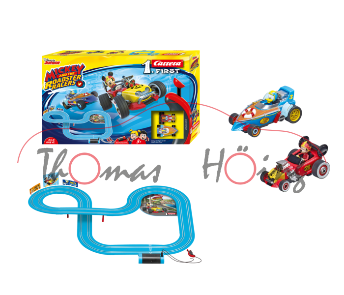 Mickey and the Roadster Racers: 12x Streckenteile für ca. 3,5 m, 2 Handregler, 2  Fahrzeuge