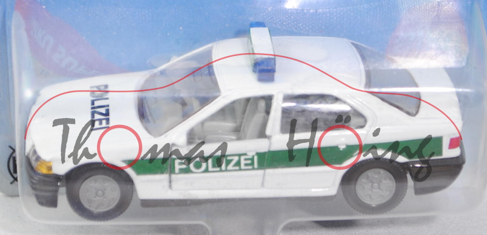 00003 BMW 320i (Baureihe E36, Modell 1992-1996) Polizei-Streifenwagen, reinweiß/hell-moosgrün, innen