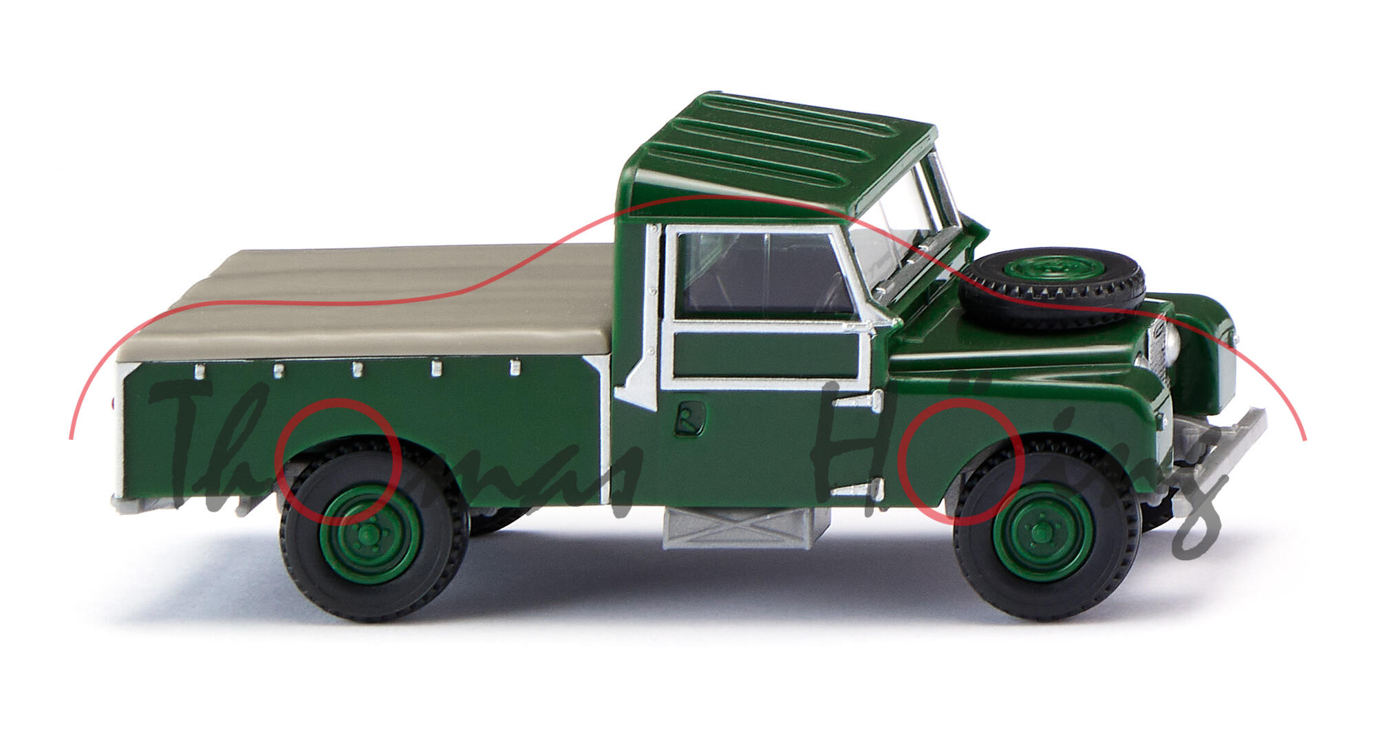 Land Rover 107 Pickup (1. Generation bzw. Serie I, Facelift 1951, Modell 1954-1957), dunkel-laubgrün, Wiking, 1:87, mb