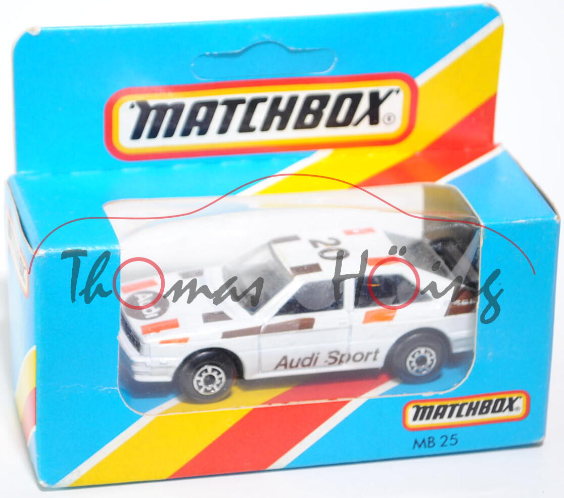 Audi Quattro (B2, Typ 85Q), Modell 1980-1991, reinweiß, Audi Sport, Nr. 20, Matchbox, 1:60, mb