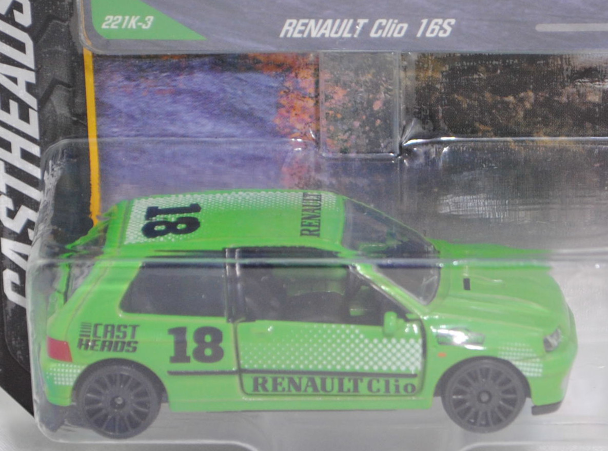 Renault Clio 16S (1. Gen., Typ 57, Modell 1991-1994), gelbgrün, Nr. 221K-3, majorette, 1:53, Blister