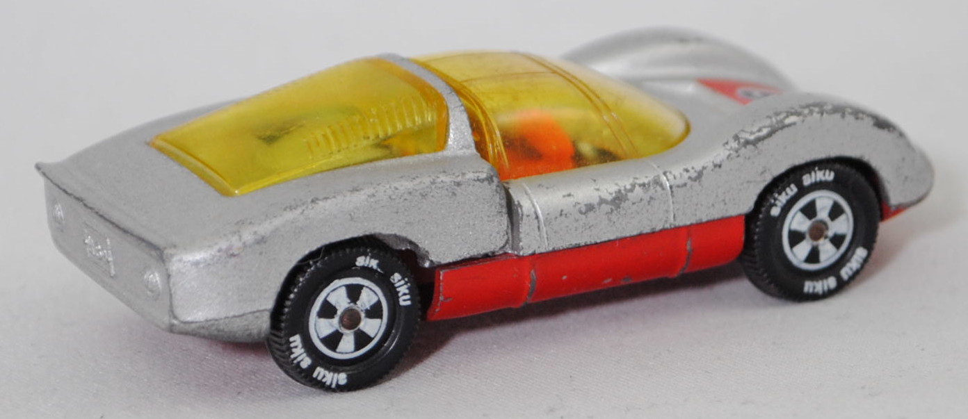 00003 Porsche 906 Carrera 6 (Typ Standard Coupé, Modell 1966-1966), silbergraumetallic/verkehrsrot, Startnummer 6, Bpr. V 285, Germ, Verglasung gelb, R10 weiß, SIKU SUPER, 1:59, vsc
