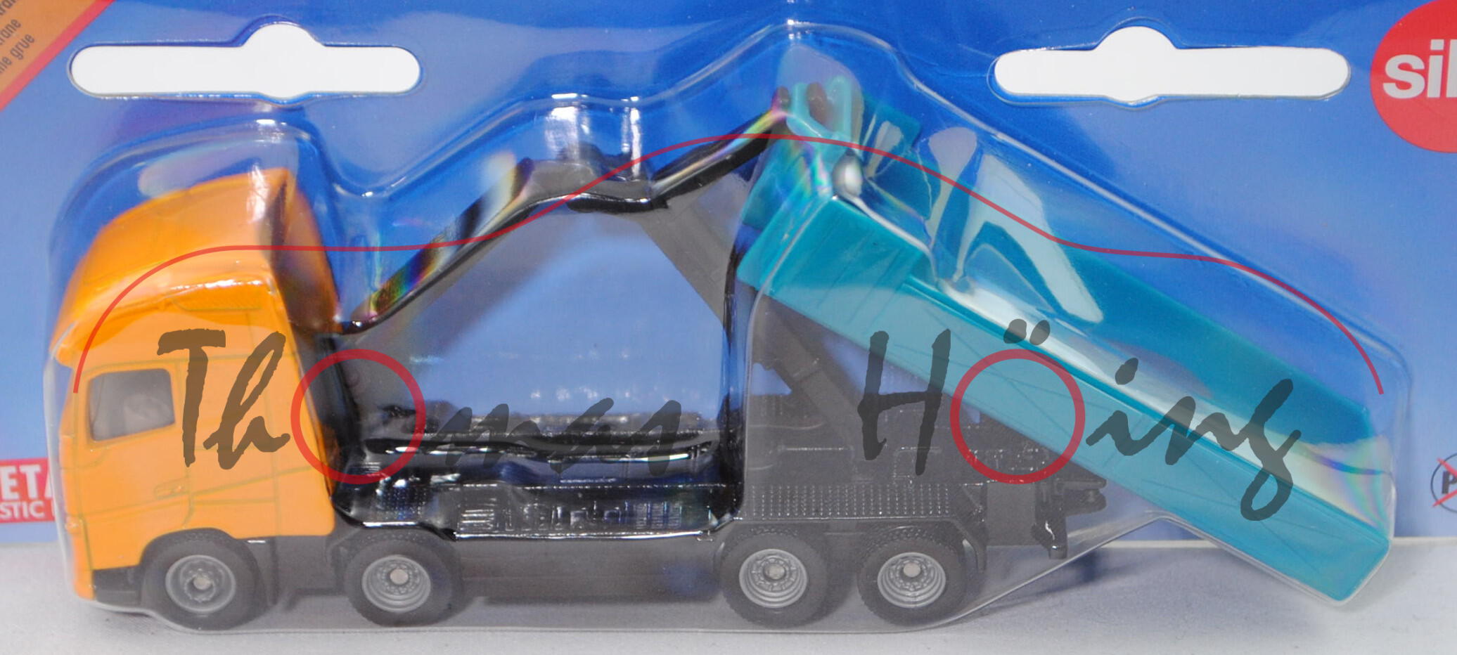 00000 Volvo FH16 500 Globetrotter-XL Abrollkipper mit Kran und Abrollcontainer, gelb/schwarz, 1:87