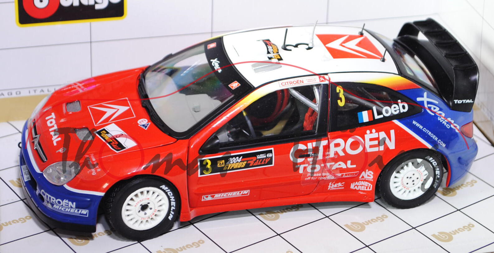 Citroen Xsara WRC 2004 (dreitüriges Schrägheck, Coupé), Modell 1998-2004, reinweiß/feuerrot/ultramar