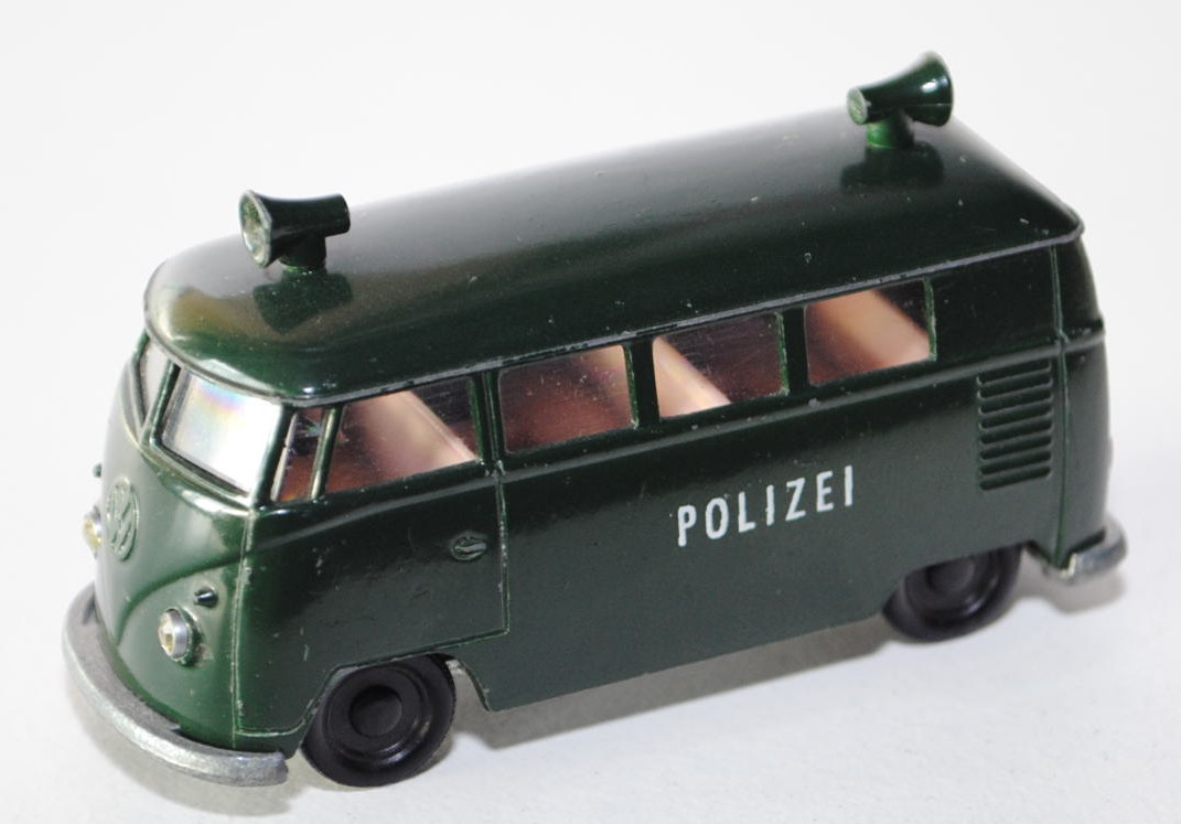 VW Bus (Typ T1) Polizei-Lautsprecherwagen, tannengrün, innen altrosa, Lenkrad schwarz, POLIZEI, HL G