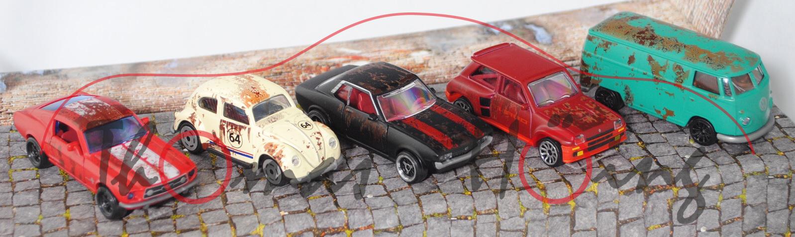 Vintage Rusty Giftpack (5 Mod.): Ford + VW Beetle / Käfer +  Toyota + Renault + VW T1, majorette, mb