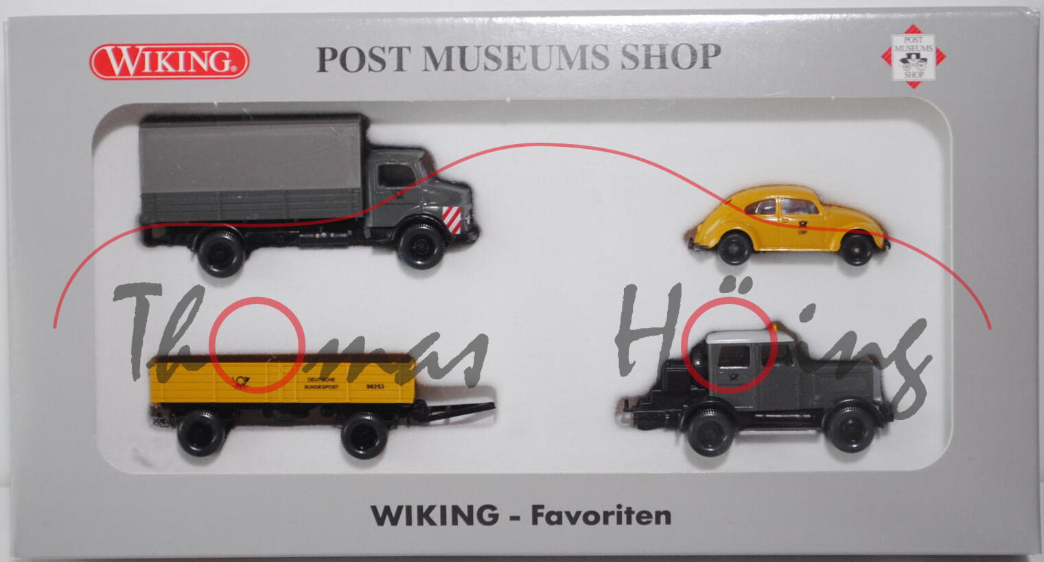 WIKING - Favoriten, Set mit Mercedes-Benz L 911 mit Pritsche und Plane, zeltgrau; VW Käfer Typ 1 Bre