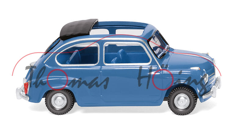 Fiat 600 Cabrio-Limousine (Typ 100, Serie 2, Modell 1957-1959), brillantblau, Wiking, 1:87, mb