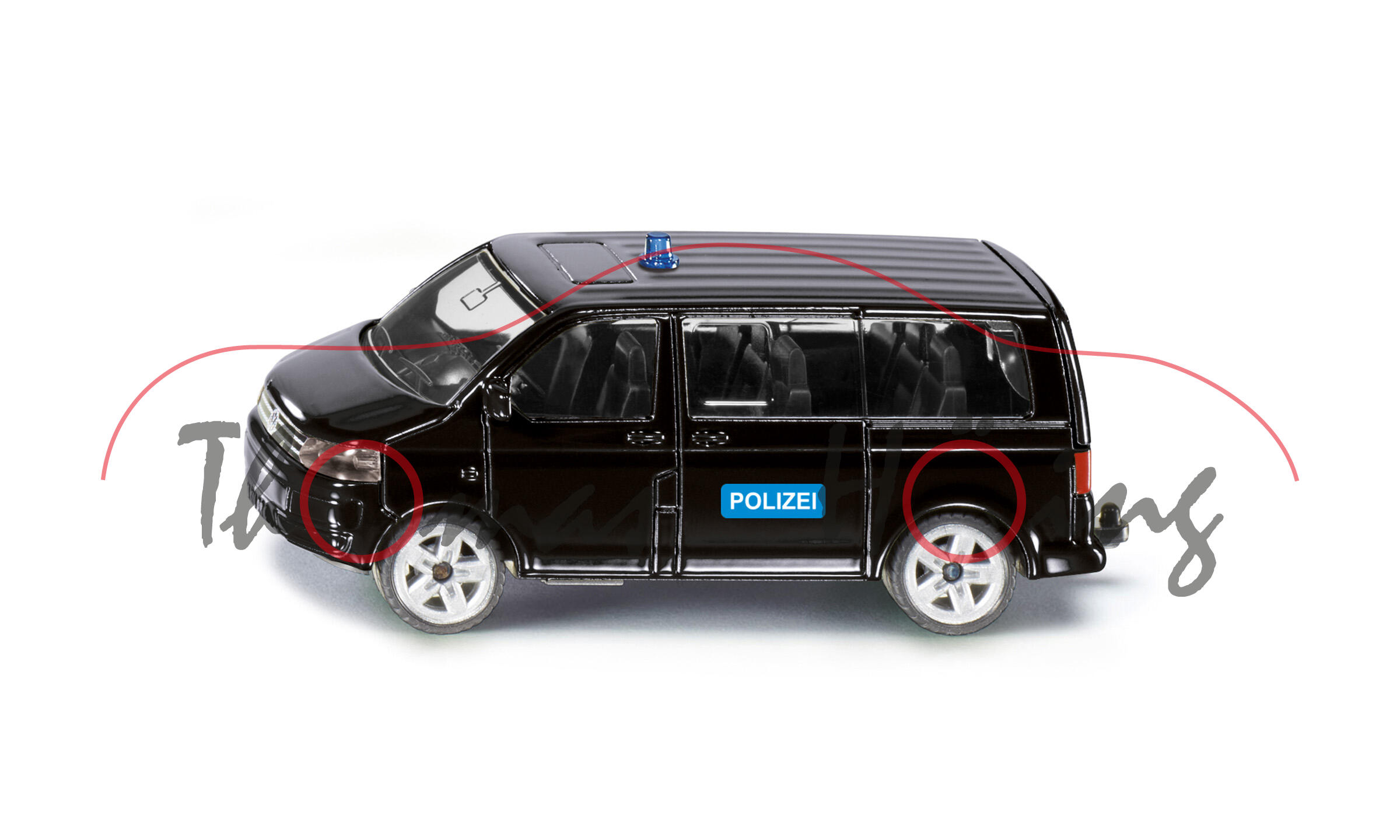 00000 VW T5 GP Multivan Highline 2.0 TDI (5. Gen., Typ 7E, Modell 2009-2015) Sondereinsatzkommando, schwarz, POLIZEI, SIKU, 1:61, P29e