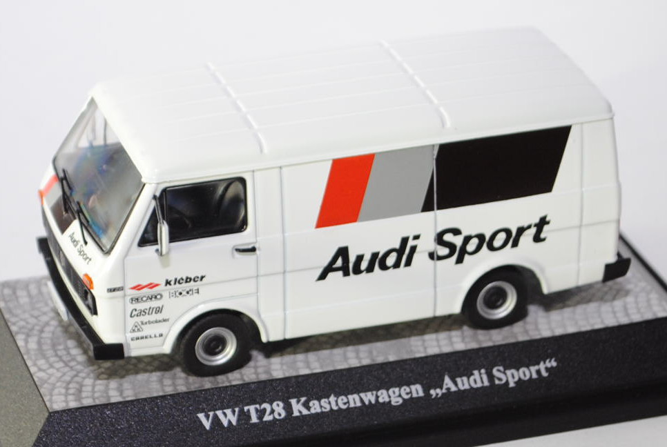 VW LT28 Kastenwagen, Modell 1975-1986, cremeweiß, Audi Sport / kleber / RECARO BOGE / Castrol / KKK 