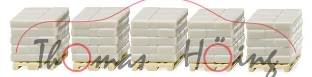 Zubehörpackung - Baustoffe II, 5 Stück beige Paletten mit Zementsäcken in grauweiß, Wiking, 1:87, mb