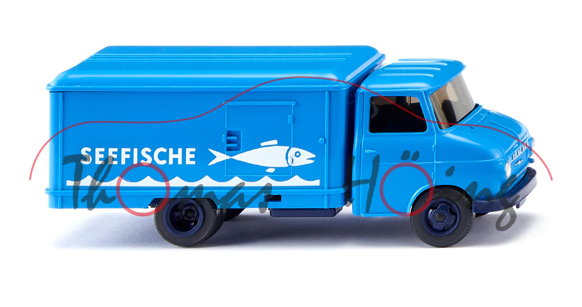 OPEL BLITZ 1,9 t Schnellastwagen Tiefkühlwagen (3. Generation, Typ A, Kurzhauber, Modell 1960-1965), himmelblau, SEEFISCHE, Wiking, 1:87, mb