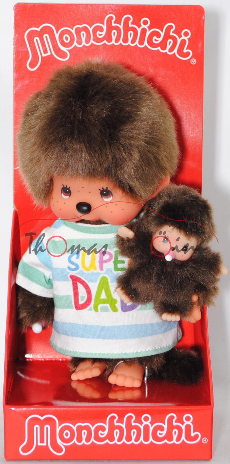 Monchhichi Boy Super Dad (Papa mit Kind), 20 cm groß, Sekiguchi (EAN 4905610220960)