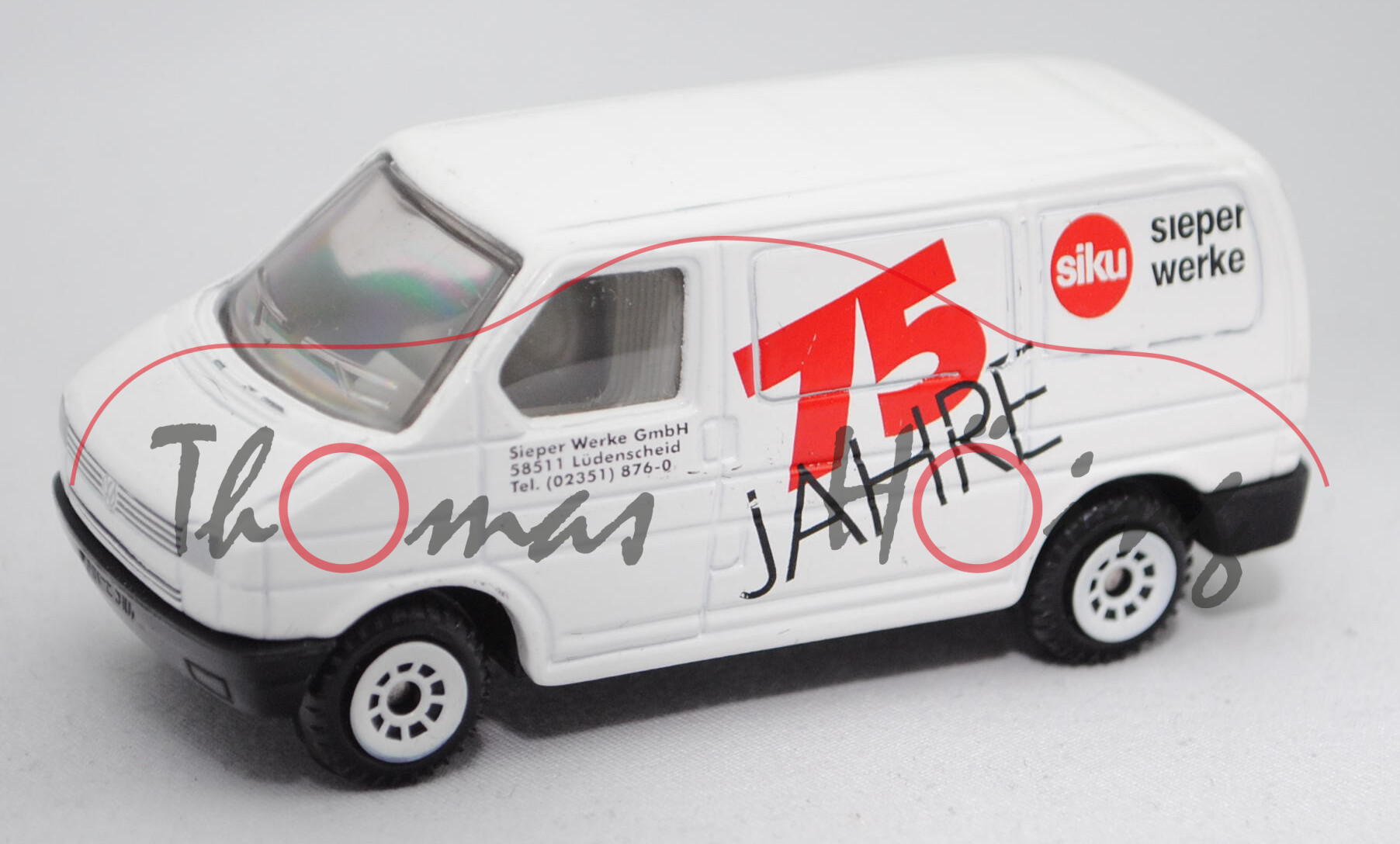 00422 VW T4 Transporter Kastenwagen (Typ 70, Mod. 90-95), weiß, Sieper Werke / 75 JAHRE, VW oben
