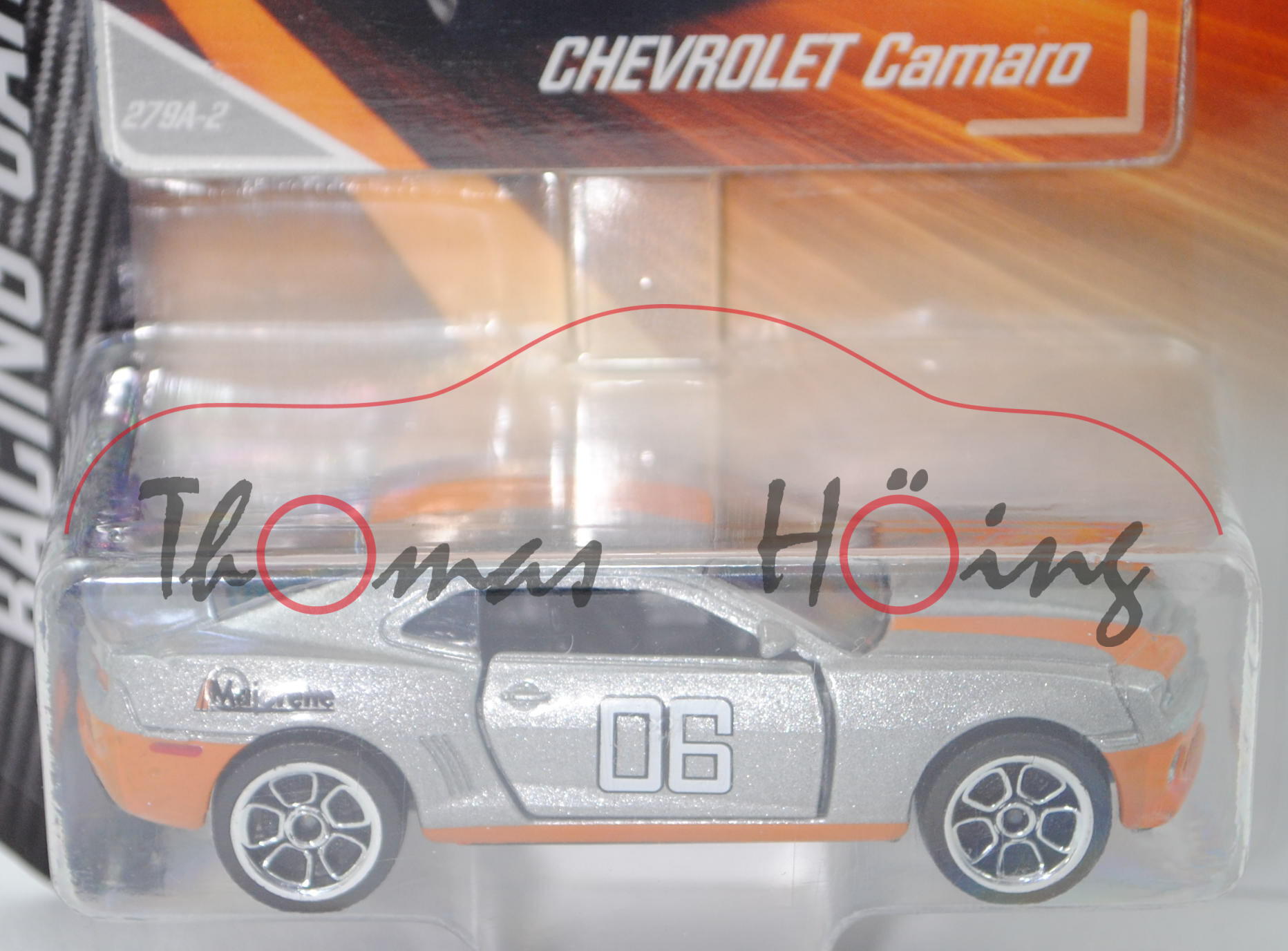 Chevrolet Camaro Coupé (5. Gen., Mod. 2009-2013) (Nr. 279A), grau/orange, Majorette / 06, Nr. 279A-2