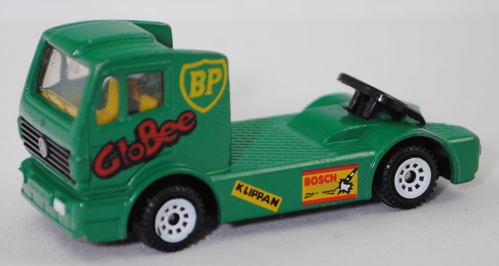 00002 Mercedes-Benz 1450 S (Modell 1989-1993) Renntruck (Truck-Racing-Europameisterschaft, Klasse C), türkisgrün, GloBee / BP / KLIPPAN / BOSCH, Bpr. 1018, C1 weiß, SIKU SUPER, 1:83, m-