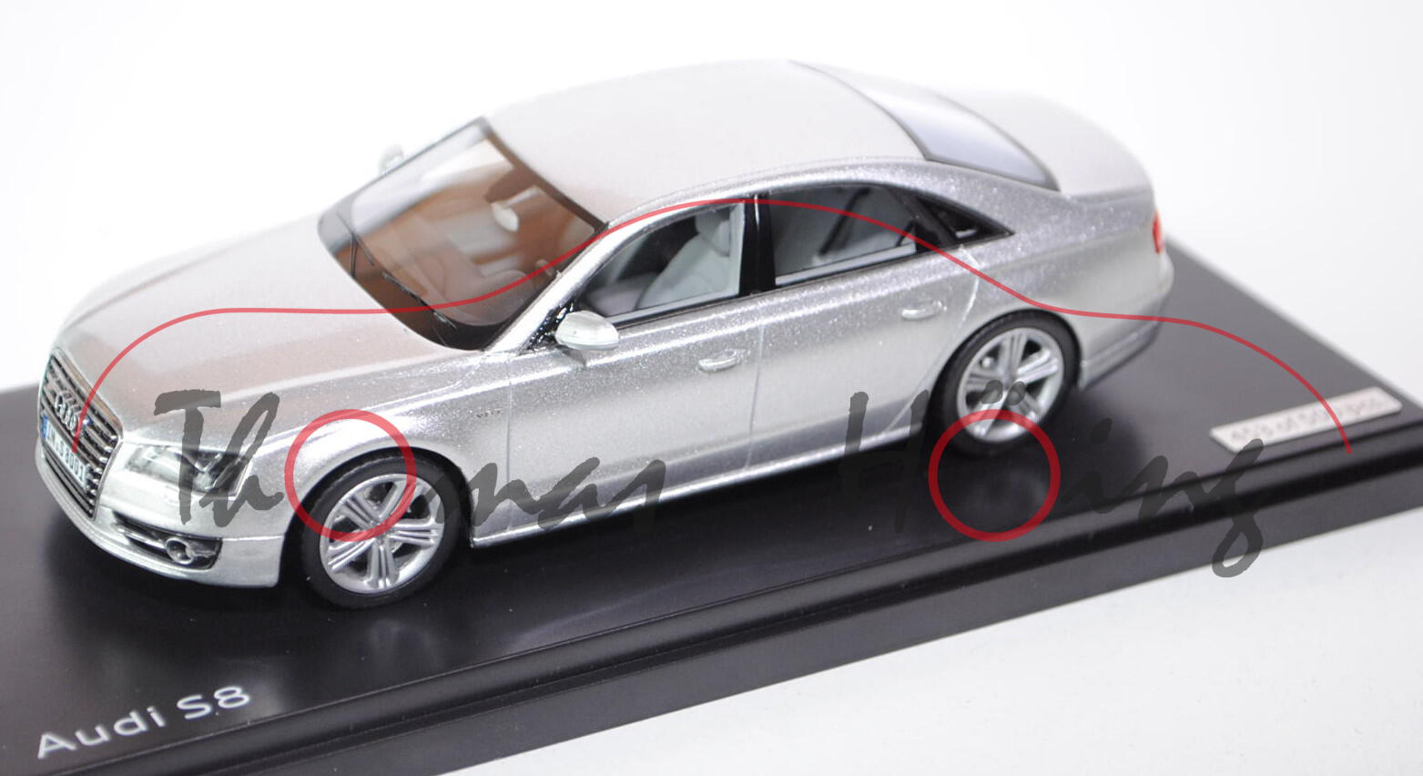 Audi S8, Modell 2012-, prismasilber, Schuco, 1:43, limitierte Auflage, Handarbeitsmodell, Werbeschac