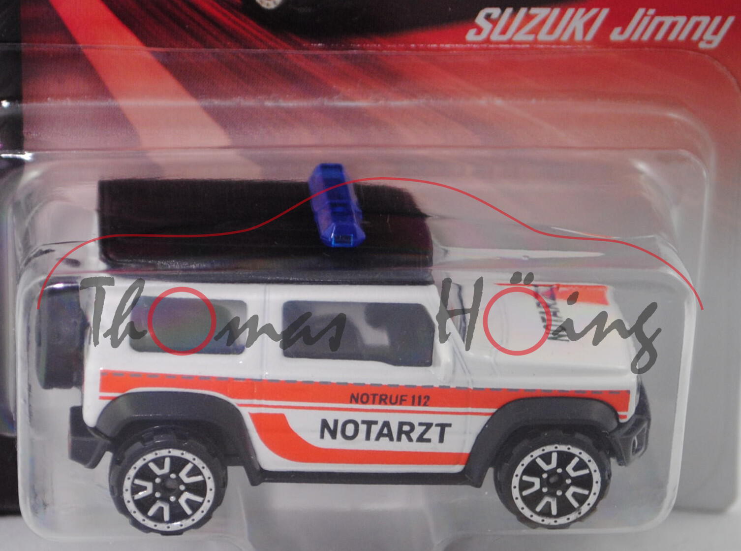 Suzuki Jimny (2. Generation, Typ GJ, Mod. 2018-) Notarzt, white, NOTRUF 112/NOTARZT, majorette, 1:53