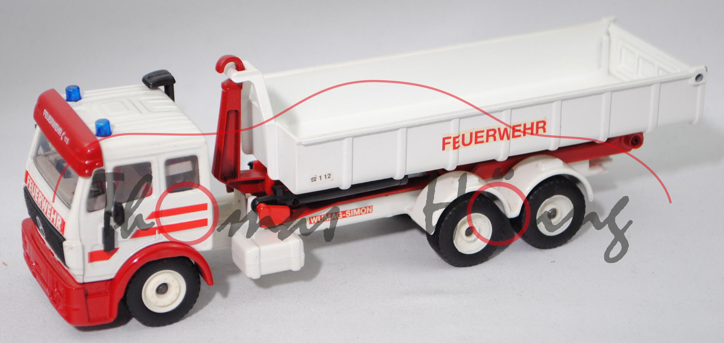 Mercedes-Benz SK (Typ SK-I, Mod. 89-94) Abrollkipper MULTILIFT XR T, weiß, FEUERWEHR, 1:55, Umbau