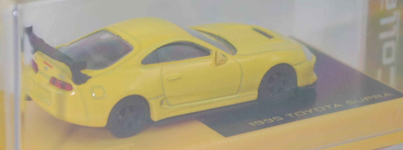 Toyota Supra RZ (4. Generation, JZA80 (in den USA Supra MKIV genannt), Vorfacelift, Modell 1993-1996), zinkgelb, majorette, 1:64, PC-Box im Blister (Collection)