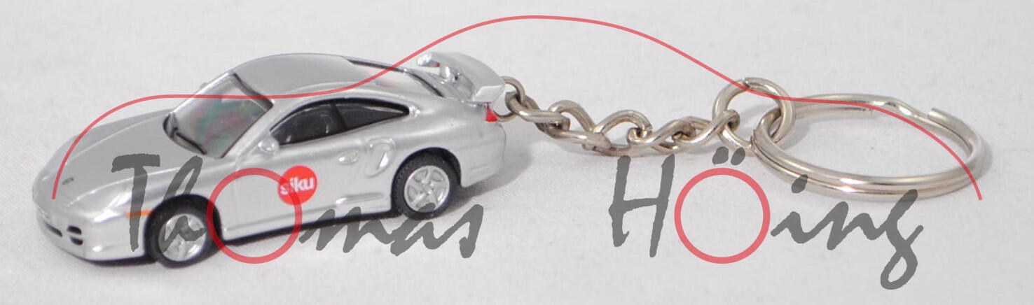 00402 Porsche 911 GT2 (Typ 996, MK1, Mod. 00-03) Schlüsselanhänger, weißaluminium, siku, Werbebox
