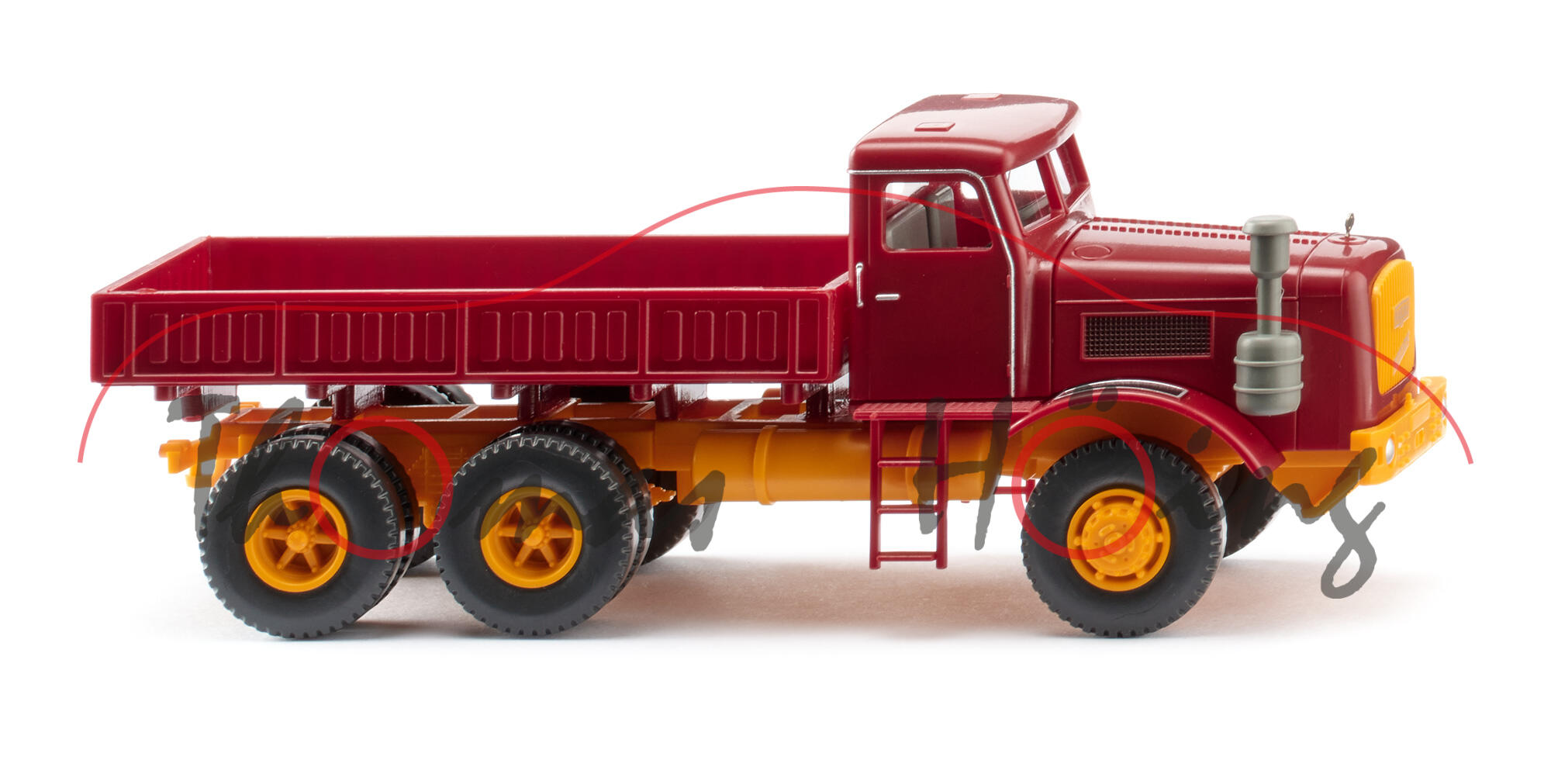 Kaelble KDV 22 Z Schwerlastzugmaschine 6x4 (Modell 1962-1964), Fahrerhaus und Motorhaube purpurrot, Kühlergrill maisgelb, Wiking, 1:87, mb