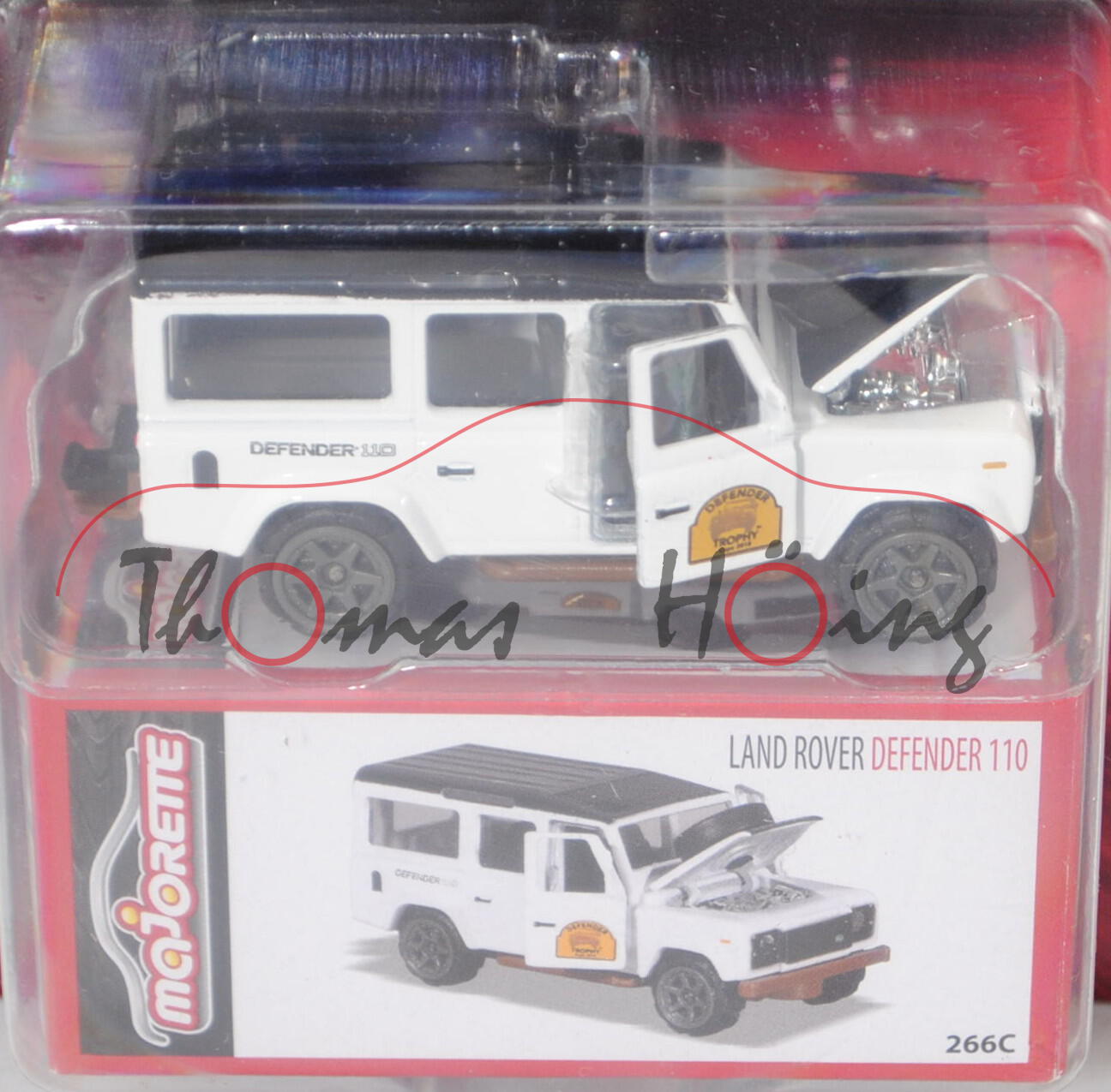 Land Rover Defender 110 (Mod. 90-16), schwarz/weiß, majorette, 1:60, Blister mit Land Rover weiß