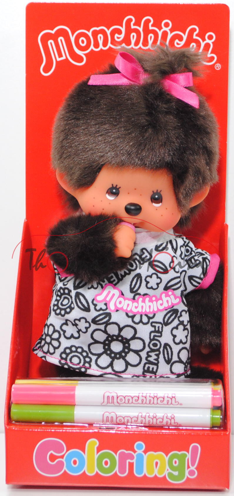 Monchhichi Coloring Tee Girl (Mädchen mit T-Shirt zum ausmalen inkl. Stifte), 20 cm, Sekiguchi