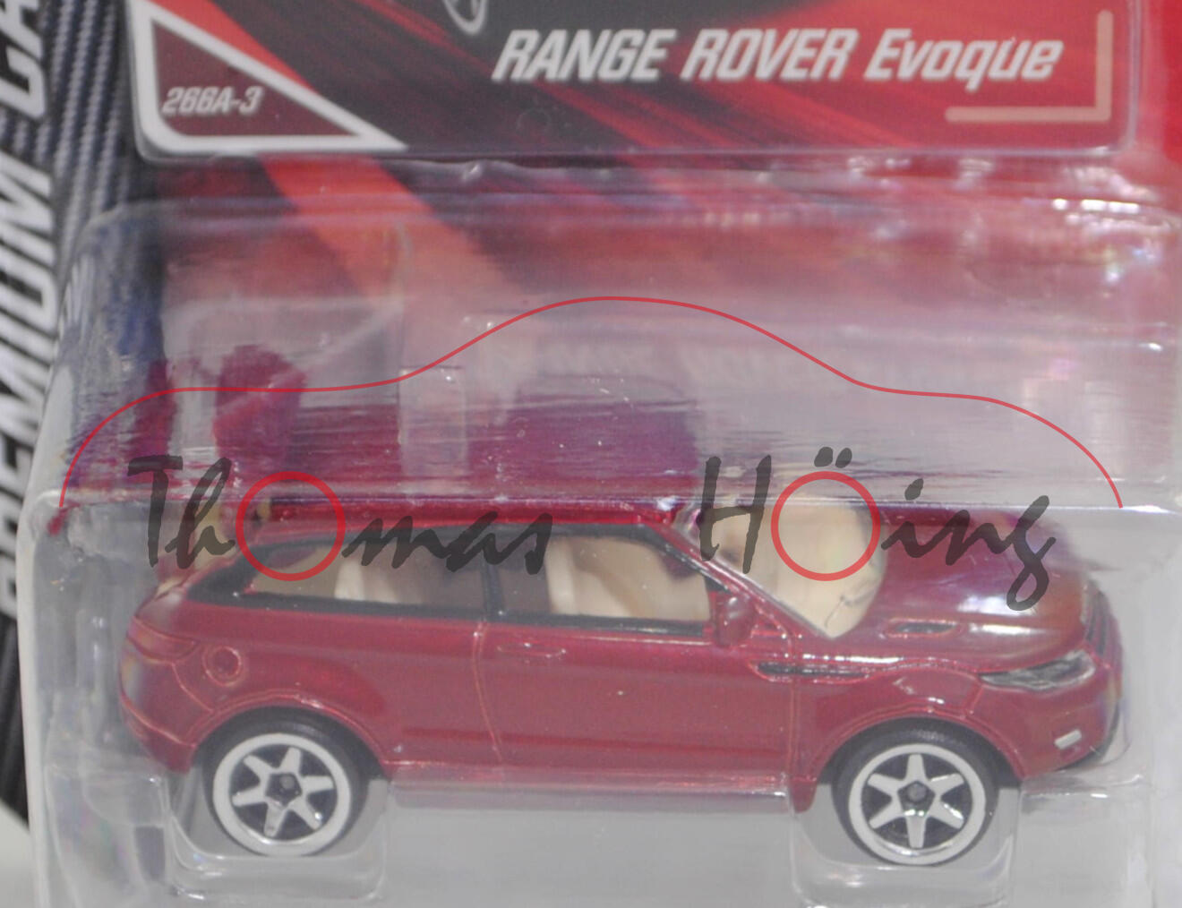 Range Rover Evoque Coupé 2.2 SD4 Prestige (Mod. 2011-2015), purpurrotmet., majorette, 1:59, Blister