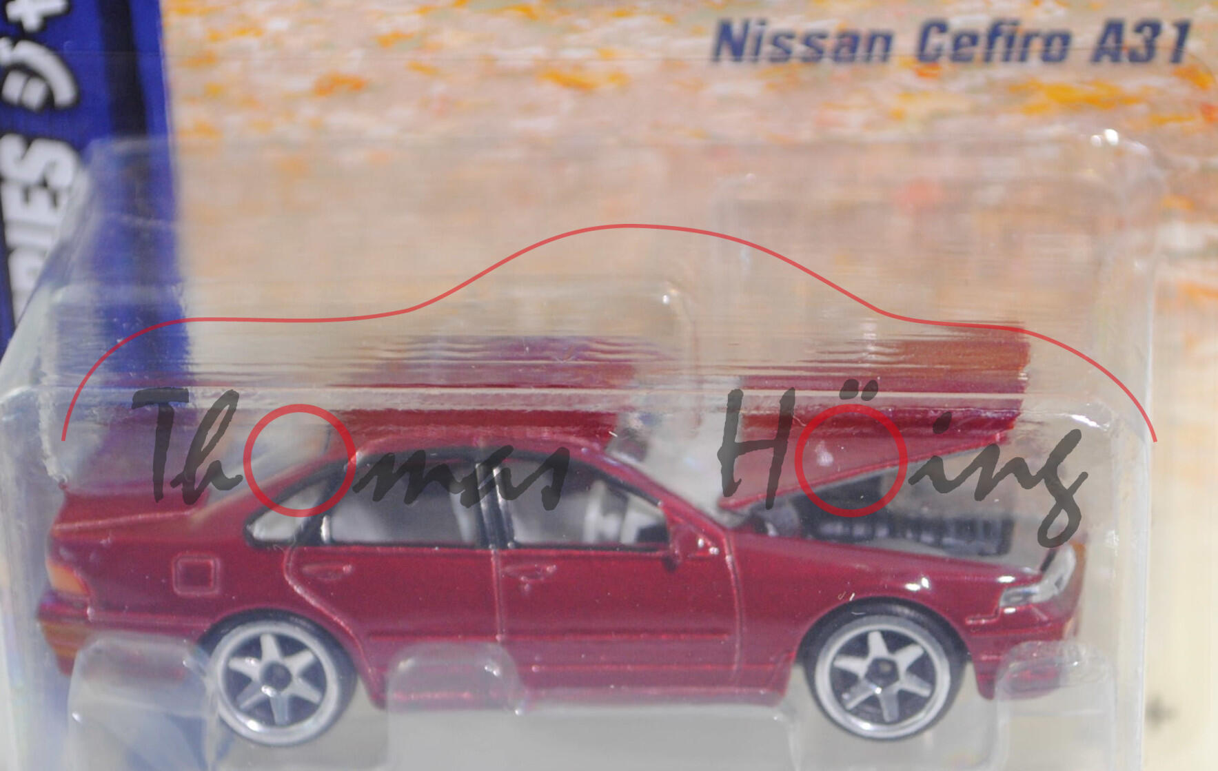 NISSAN Cefiro 2.5 A31 (1. Gen., ECA31, Modell 1988-1994), hell-weinrotmetallic, majorette, 1:58, Blister