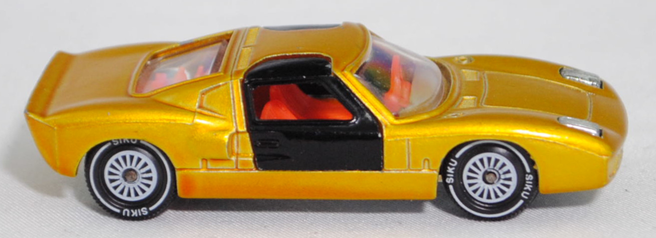 00006 Ford GT40 (Mk I bzw. Mark 1, Modell 1965-1967), Karosserie hell-honiggelbmetallic, Türen schwarz, Bpr. V 296 / W-Germ, Verglasung klar, R11, SIKU SUPER, 1:57, m-