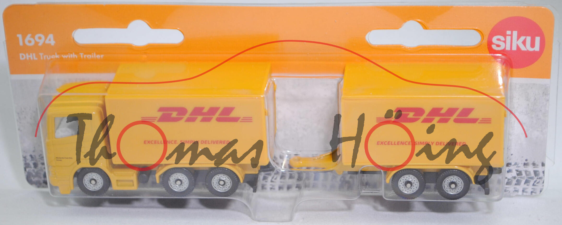 00001 Scania R380 (Modell 2007-2009) Koffer-LKW mit Tandem-Anhänger, gelb, Deutsche Post DHL / Group und DHL / EXCELLENCE. SIMPLY DELIVERED., SIKU SUPER, P29f