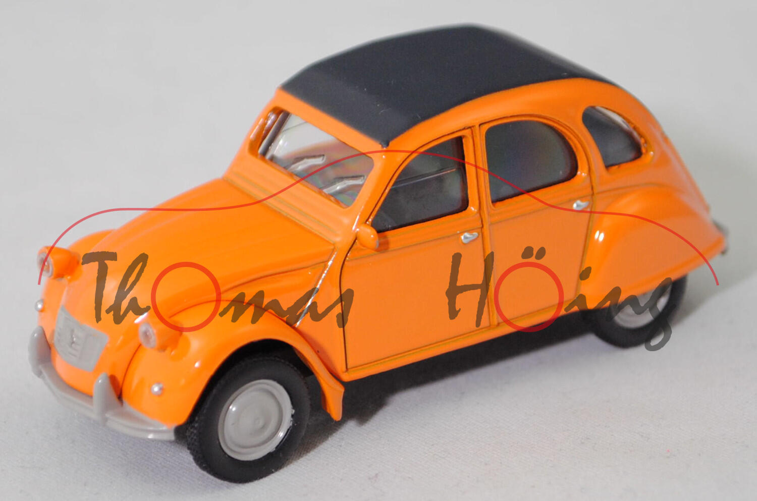 Citroen 2CV6 Spécial (AZKA, Modell 1978-1985, Baujahr 1978), mandarine (Farbcode AC 437), Norev, 1:54, Werbeschachtel