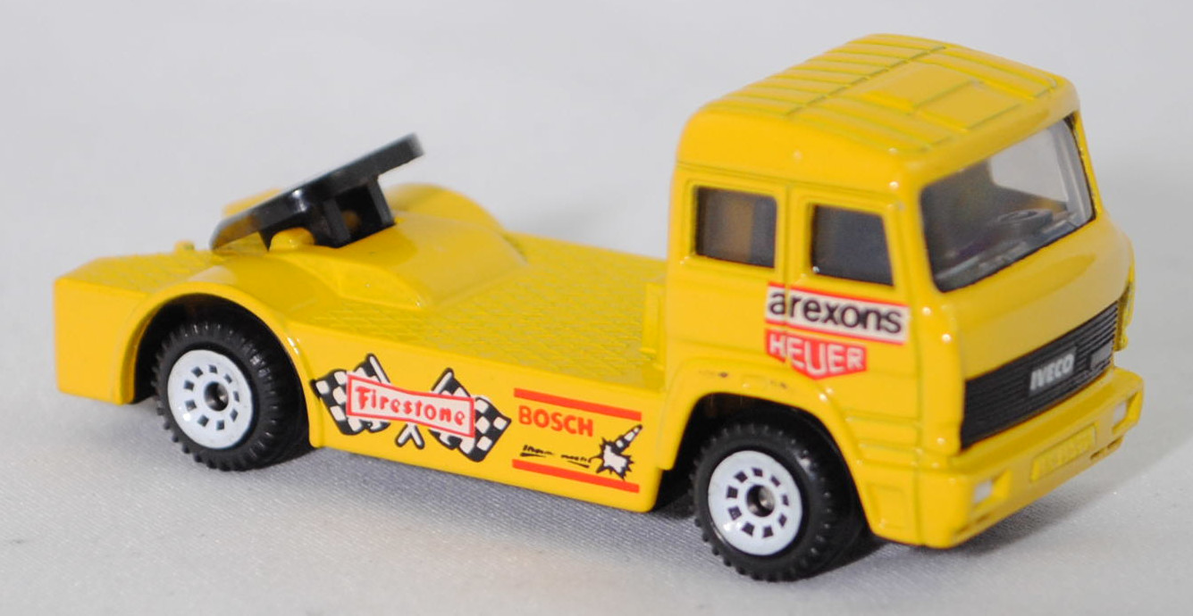 00001 Iveco TurboStar (Modell 1987-1990) Renntruck (Truck-Racing-Europameisterschaft 1989-1993, Klasse B), gelb, arexons / HEUER / Firestone / BOSCH, C1 reinweiß, SIKU, 1:86, m