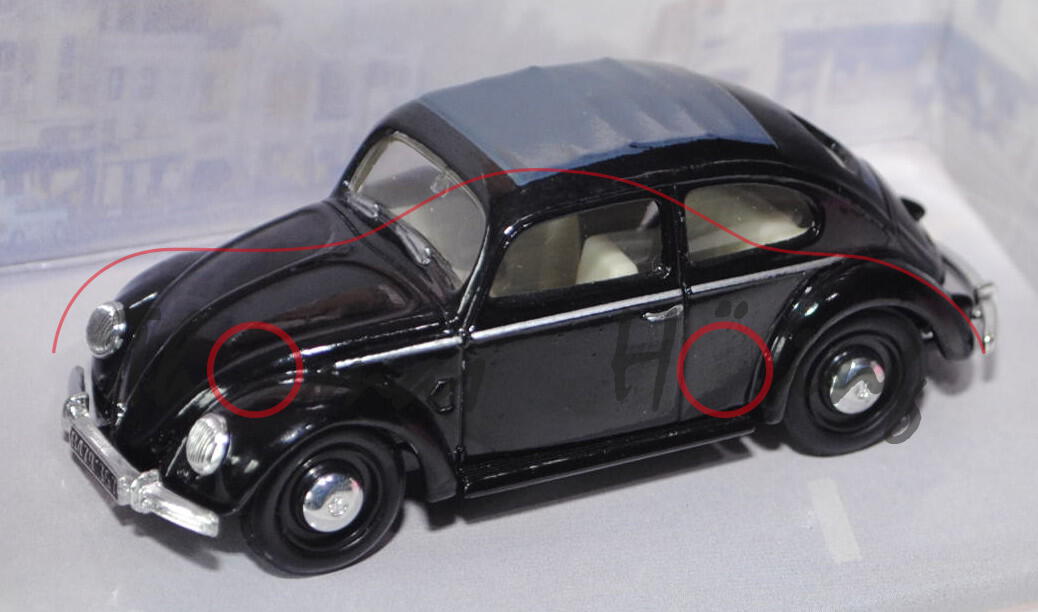 VW Käfer Standardlimousine mit geschlossenem Faltdach (Typ 11) (Brezelkäfer), Modell 1951, schwarz,