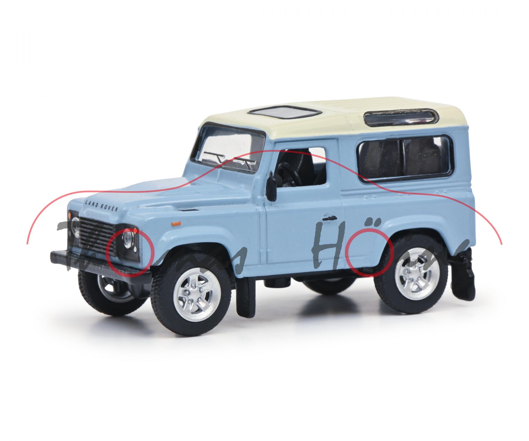 Land Rover Defender 90 County Station-Wagon (CSW, Mod. 1990-2015), weiß/blau, Schuco, 1:64, mb