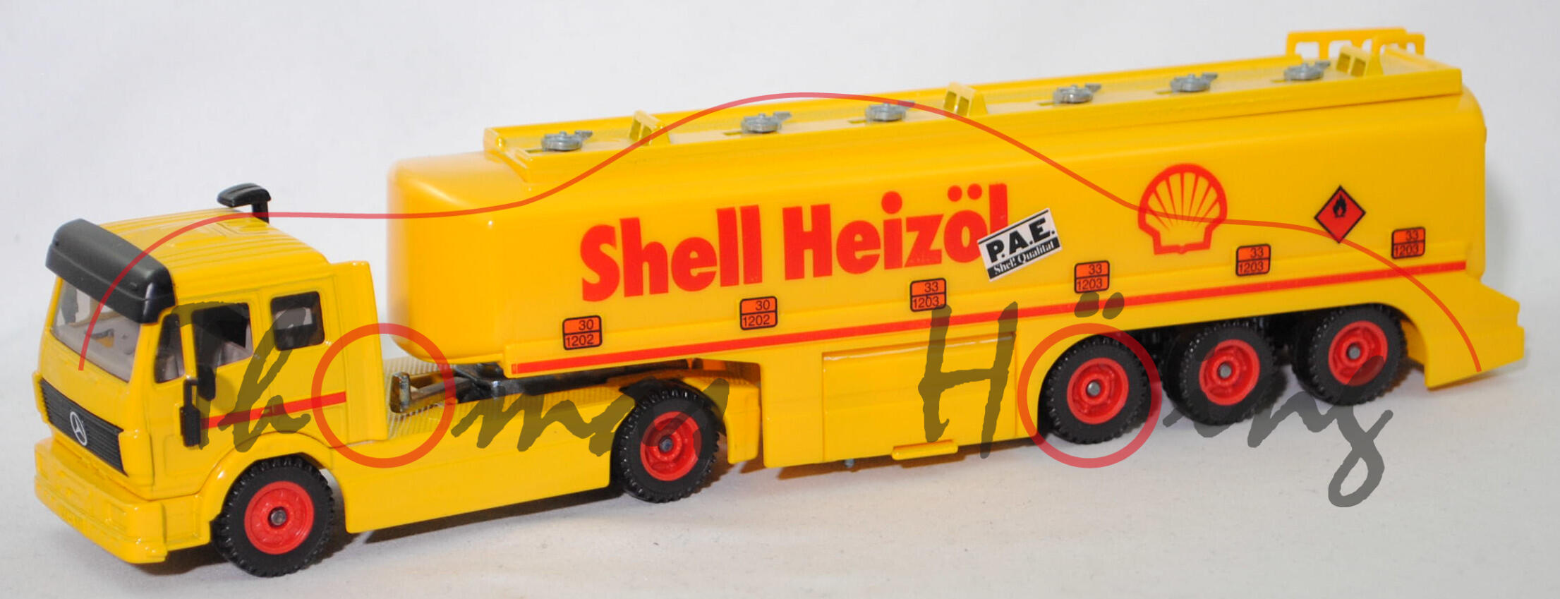 00003 Mercedes-Benz SK 1929 (Typ SK-I, Modell 1989-1994) TOPAS-Tankzug, gelb, Shell Heizöl (Fehldruck), SIKU, 1:55