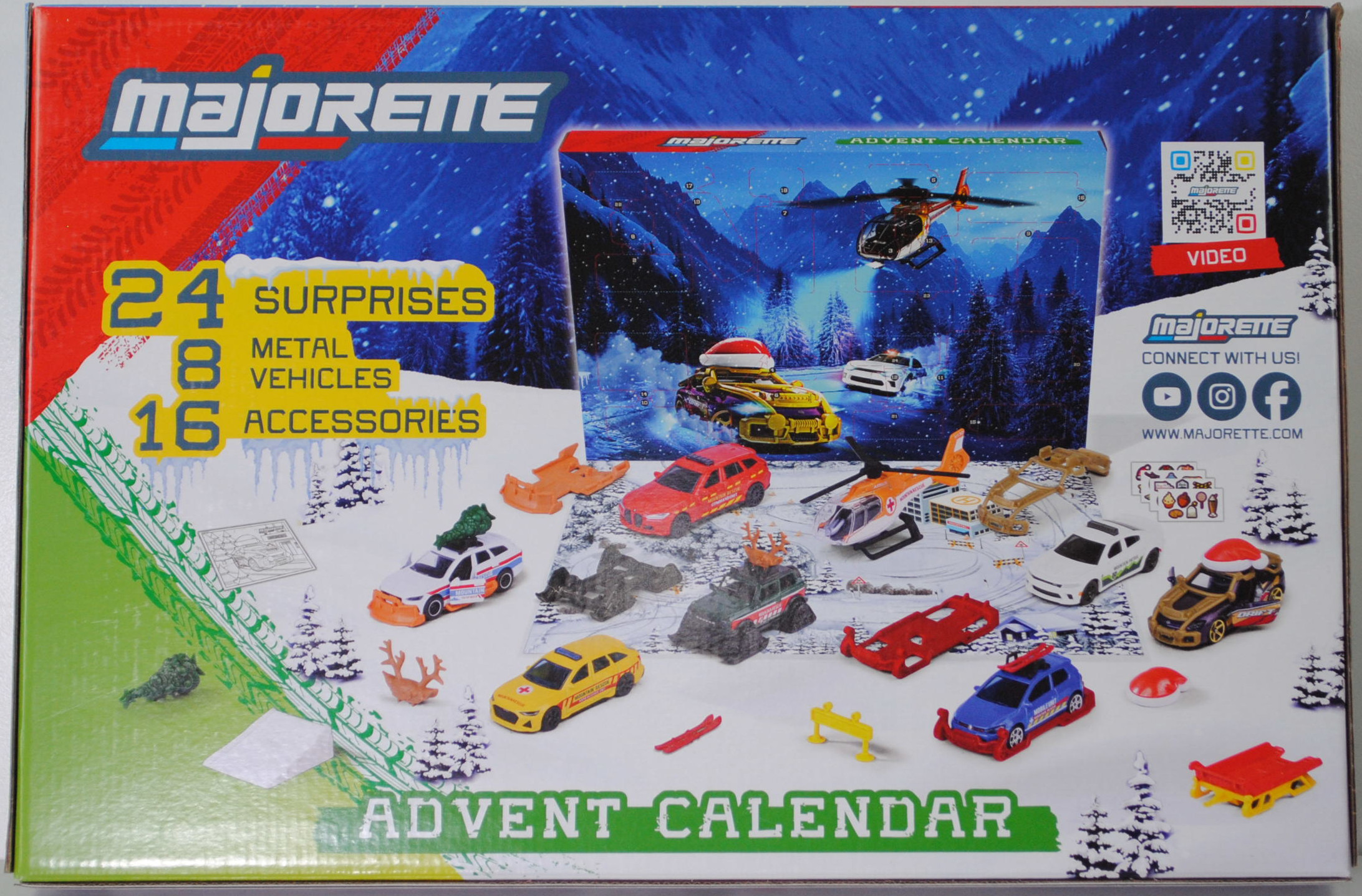 Adventskalender: Airbus + Audi + BMW + Dodge + Ford + Nissan + Volvo + VW, Beilage: 16 diverse Teile als Bodykit und Tuning-Zubehör, majorette, mb (Advent Calendar)