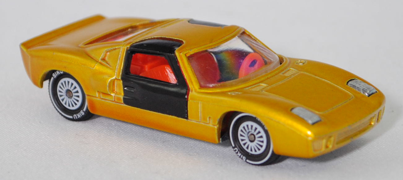 00006 Ford GT40 (Mk I bzw. Mark 1, Modell 1965-1967), Karosserie hell-honiggelbmetallic, Türen schwarz, Bpr. V 296 / W-Germ, Verglasung klar, R11, SIKU SUPER, 1:57, m-