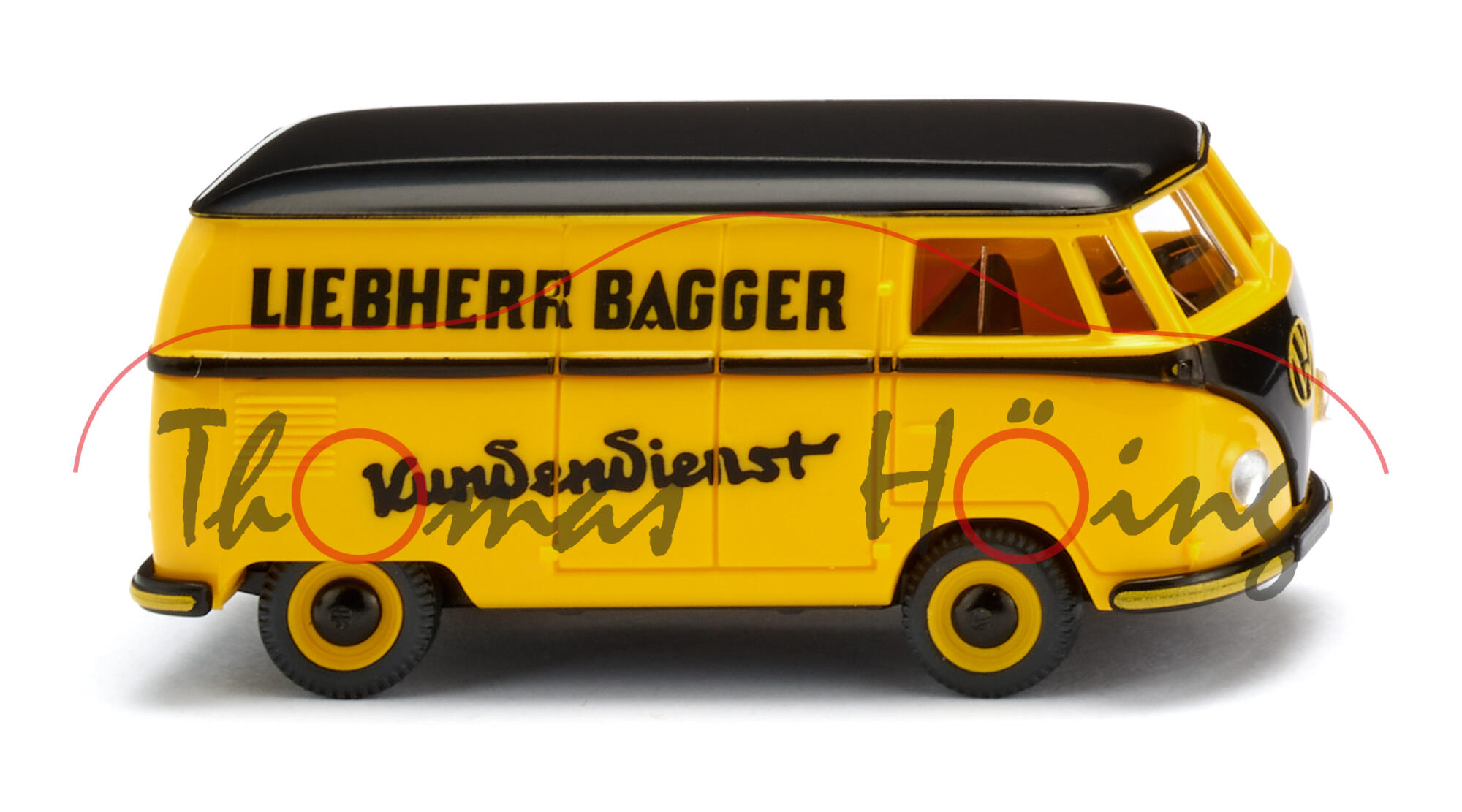 VW Transporter T1 1200 Kastenwagen (Typ 2 T1, Modell 1954-1958), rapsgelb, LIEBHERR BAGGER / Kundendienst, Wiking, 1:87, mb