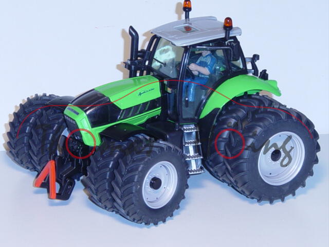 Deutz-Fahr Agrotron X720 mit Zwillingsreifen vorne und hinten, gelbgrün, mit Fahrer, SIMA Édition S