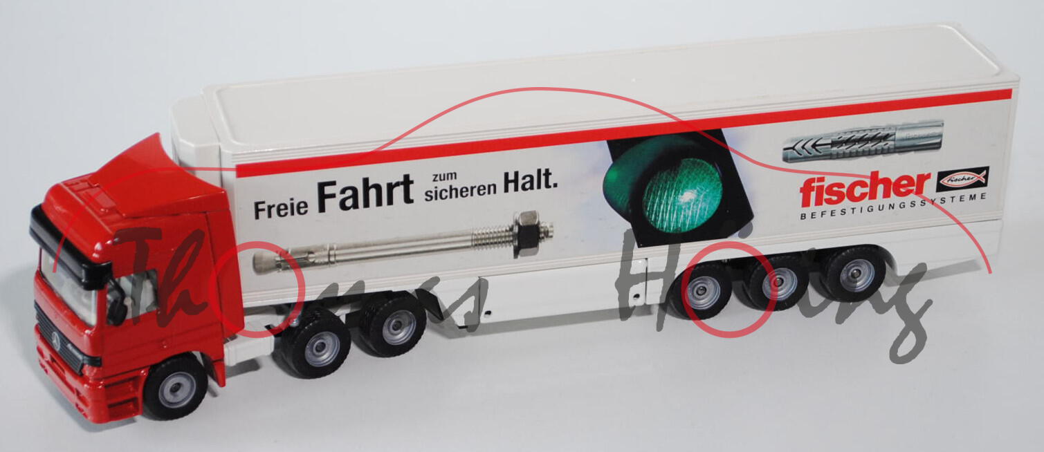 Mercedes Actros LH 1857 Koffer-Sattelzug, verkehrsrot/cremeweiß, Freie Fahrt zum / sichern Halt. / f